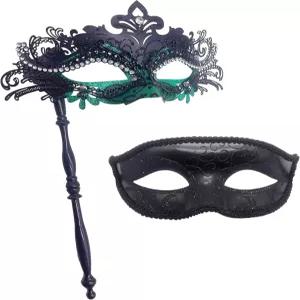 베네치아 파티 크리스마스 축제를 위한 긱-엠 커플 가면극과 스틱 여성 남성 마디 그라 마스크 코스튬