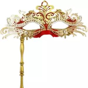 프리티쇼우 여성용 가면극 마르디 그라 베네치아 핸드헬드 골드 및 레드 오페라 가면 할로윈 코스튬 마스크