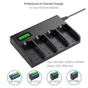NP F960 LCD 자동차배터리충전기 충전기 LED 쿼드 주행 F970