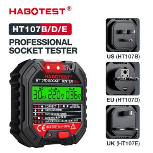 HABOTEST HT107 Pro 소켓 테스터 전압 디지털 콘센트  감지기 EU 플러그 접지 제로 라인 극성 위상 검사