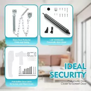 A25F-스크린 및 스톰 도어 클로저 키트 스톰 도어 프로텍터 체인 및 스프링 스크린 푸시 버튼 래치 세트 블