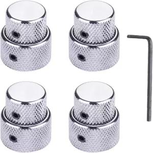 DIAO79NI 4Pcs 기타 듀얼 동심 적층 컨트롤 노브 세트 금속 렌치 교체형 일렉트릭 베이스 크롬 ( 플랫 탑 )