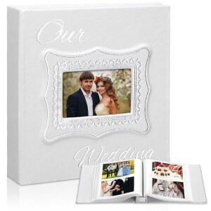 던줌 크리스마스 메모리 사진 앨범, 커플 선물용 프론트 윈도우 더블 하트 스크랩북이 포함된 200개의 4 x 6 인치 가죽 결혼 기념 가족 앨범(우리 결혼식) 개최