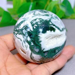 이끼 마노 구 크리스탈 천연석 석영 스톤 미네랄 홈 데코 레이키 공예 수집 에너지 힐링 러브 + 스탠드