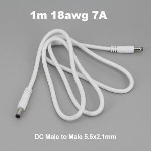 수-수 플러그 전원 공급 장치 흰색 1m 18awg 7A DC 커넥터 익스텐션 케이블 CCTV 카메라용 구리선 5.5x2.1m