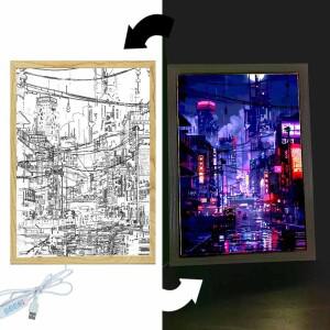 아름다운 도시 장샤 라이트 페인팅 사진 프레임 LED 야간 벽 홈 아이 침실 장식 달 친구 생일 선물