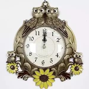 동도금 해바라기 쌍부엉이 무소음 인테리어 벽시계 (KYR-W5FDFDC)