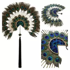 자연산 공작깃털 접이식 부채 장식 기념품 홈데코 장식용 소품