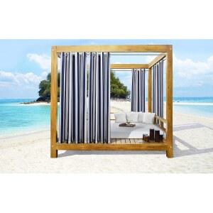 씨사이드 스트라이프 실내/외 그로밋 커튼 패널 - 인디고 색상으로 각각 50인치 x 96인치 페어링