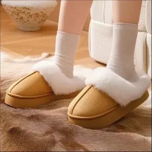 남녀 스웨이드 퍼슬리퍼 털실내화 방한 퍼 통굽 뮬 2색