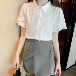 [하프클럽/]여성 화이트 이중 레이어드 레이스 심플 정장 셔츠