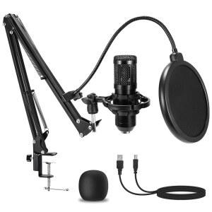 [미국배송] 팟캐스트 스트리밍 유튜브 틱톡을 위한 AMOOX 콘덴서 마이크 전문가용 USB 마이크 플러그 앤 플레이 PC 컴퓨터 카디오이드 키트 조절 가능한 붐 암 스탠드 쇼크 마운트 포함
