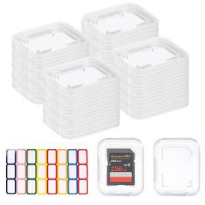 아이스키밥 20개 클리어 SD 카드 홀더, 24개 컬러 라벨이 있는 플라스틱 케이스 표준 SDHC SDXC 메모리 정리함 휴대용 사진 저장 액세서리