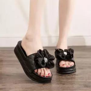 인기상품 큐빅 리본 통굽 슬리퍼 ELB008 내생산 웨지샌들 스트 여자 쪼리 여성슬리퍼 [WFK3C98_260107]