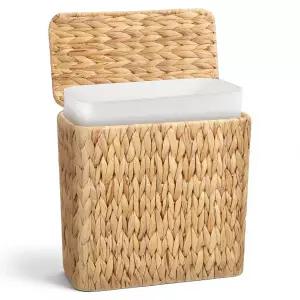 뚜껑 물 히아신스 손으로 짠 쓰레기통 작은 욕실 보호 라탄 침실 홈 거실 사무실 주방용 탈착식 라이너