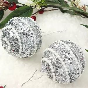 로열실버 장식볼 2p 10cm 블링진주 크리스마스 트리 소품 오너먼트 트리볼 액세서리