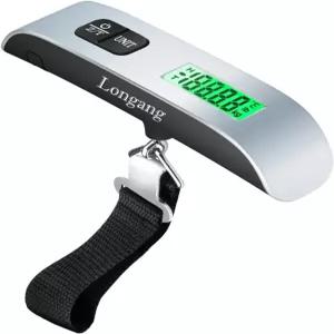 여행용 백라이트가 있는 롱앙 디지털 걸이 수하물 저울 후크가 휴대용 핸드헬드 캐리어 무게 110파운드