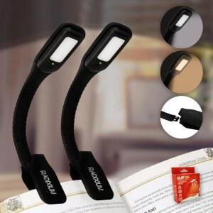 [미국배송] RADIXIUM LED 독서등 침대에서 읽을 수 있는 3색 온도 책등. 충전식 및 오래 지속되는 휴대용 소형 책상 램프(블랙 2개)