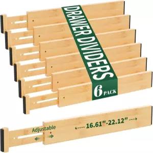던루즈 6팩 대나무 서랍 칸막이 26인치 높이 1722인치 조절 가능한 스프링 적재 옷 정리대 주방 서랍장