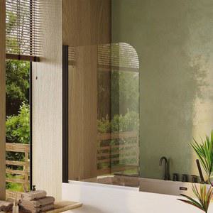 32인치 W x 55인치 H 프레임리스 욕조 샤워 도어, 1/4인치 강화 유리 패널, 매트 블랙 마감의 모던 인클로저