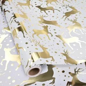 딜로바 리버서블 메탈릭 호일 크리스마스 포장지 휴가용 겨울용 화이트 골드 순록 홀리데이 선물 랩골드