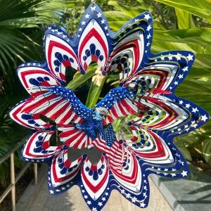 마당과 정원을 위한 이글 윈드 스피너 걸이 3D 메탈 캐처 12인치 아메리칸 플래그 키네틱 실내 야외를 7월