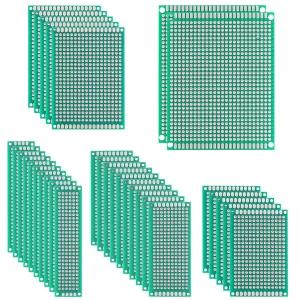 Rindion 32Pcs PCB 보드 5가지 크기 호환 가능한 그린 회로 DIY 전자 프로젝트용 양면 프로토타입 납땜