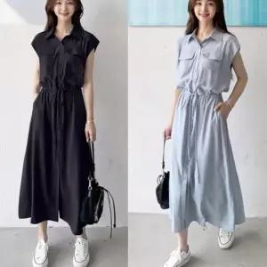 고품질 민소매 민소매원피스 포켓 롱원피스 페미닌 심플 (WFKEOH1)