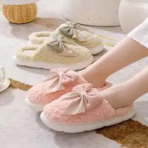 [하프클럽/]여성 겨울 러블리 뽀글이 양털 리본 털실내화 거실화