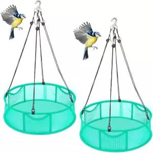 2개의 새 씨앗 캐처 트레이 매달린 피더 16인치 그린 스필 가드 플랫폼 후크가 달린 방풍 메쉬 후프 야외