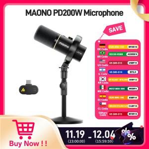 MAONO PD200W 하이브리드 무선 팟캐스트 마이크 (PC/휴대폰/카메라용), 스트리밍 녹음 콘텐츠 제작용 XLR/U