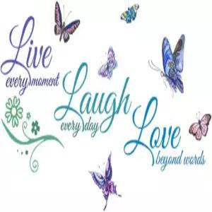 라이브 웃음 사랑 영감을 주는 명언 벽 장식 나비 모티브 레터링 긍정적인 문구 DIY 스티커 거실 집 장식용