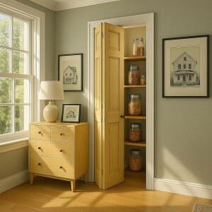 S&Z TOPHAND 36인치 x 80인치 패널 목재 미완성 이중 접이식 도어, 옷장 소나무 내부 도어 슬래브, 하드웨어 키트 및 핸들이 있는 헛간