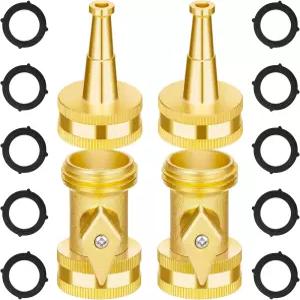 오토만 황동 호스 노즐 - 고압 제트 4개(2세트) 차단 밸브가 장착된 헤비 듀티 워터 분무기 스위퍼 가든