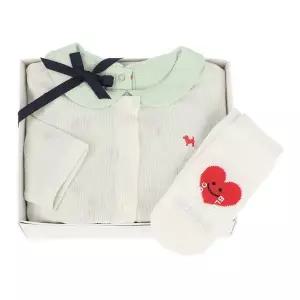 갤러리아 (백일,돌,예쁜아기옷) MN) 가디건SET체리드레스 + IV) 하트하프양말 2