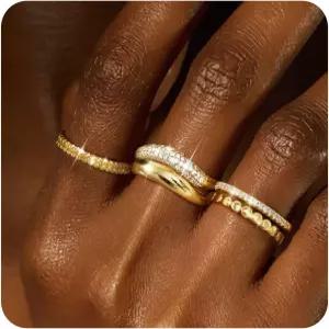 여성용 플로리데코 스태킹 가능한 반지 14K 금도금 큐빅 지르코니아 엄지 세트 트렌디한 문구 청키 밴드