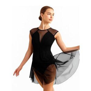 여성용 현대무용 드레스 캡 슬리브 크루넥 탈부착 패딩 중공 백 메쉬 디자인을 위한 WYHDY 서정적인 댄스 코스튬