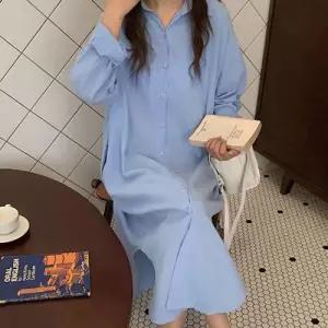 베이직 셔츠 디자인 아우터 겸용 여자 롱 원피스 WEEB3F4
