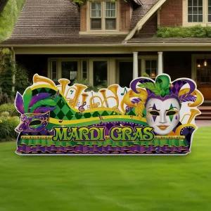 마디그라 장식 70.9 x 30.6 인치 자이언트 플로트 소품 사진 부스 골판지 컷아웃 스탠드업 마스크 가면극