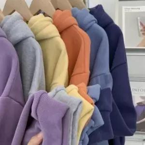 기모 골지 크롭 캐주얼 기모 여성 세미 라운드 후드 티셔츠 융털 캐주얼 의류 티셔츠 여성 후드 세미크롭