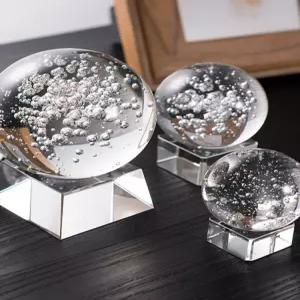 스톤 파워 크리스탈구 원석 명상 구슬 원형 수정 힐링 나무 받침 백수정 크리스탈 투명