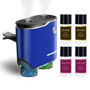 스마트 자동차 에어 프레시너 오일 4개 , 자동차용 향기 디스펜서 충전식 아로마테라피 통풍구 클립, 3가지 조절 가능한 모드(파란색)