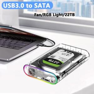 USB 3.0 2.5/3.5인치 SATA 하드 디스크 외장 케이스 (팬 RGB 조명 포함) SSD/하드 드라이브 리더 지원 PC/