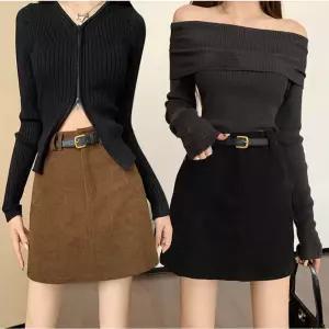 여성 겨울 코듀로이 골덴 A라인 미니스커트 짧은 치마