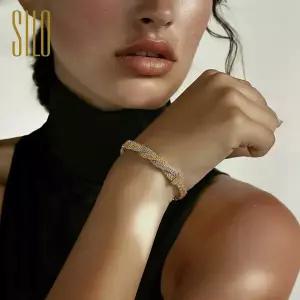 실로 18K 투톤 브레이드 팔찌