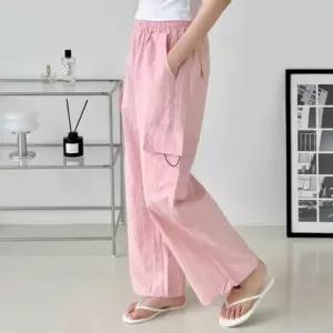 [라일리여성의류] Rly 바스락레이디 카고바지 허리 오버핏 하의 끈 카고