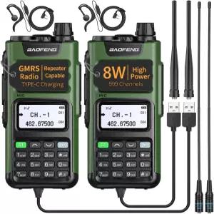 FENG GMRS 무전기 휴대용 장거리 GM-15 Pro 8W 워키토키 (이어피스 포함) NOAA 기상 수신기 충전식 중계기