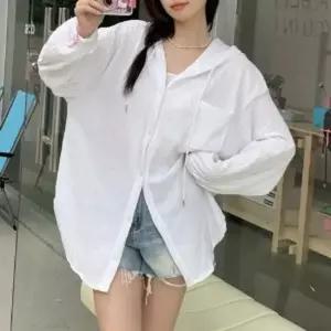 여름철 얇은 후드 끈있는 캐주얼 주름 여성 집업 가디건