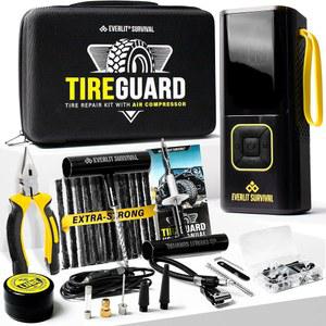 [포르르] 에어 가 장착된 에버라이트 타이어 수리 키트, 범용 플랫 플러그 수리로 자동차 트럭 SUV 모터사이클 ATV 트랙터 트레일러의 도로변 긴급 지원이 중단됩니다.