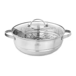 [퀸센스] 인덕션 스텐 찜냄비 34cm 수육팬 대형 찜솥 찜기 그랜드 파티웍